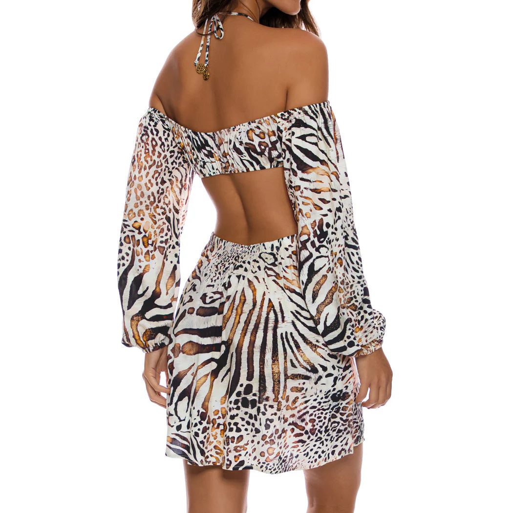 ANIMALE - Long Sleeve Cut Out Short Dress - Image 3