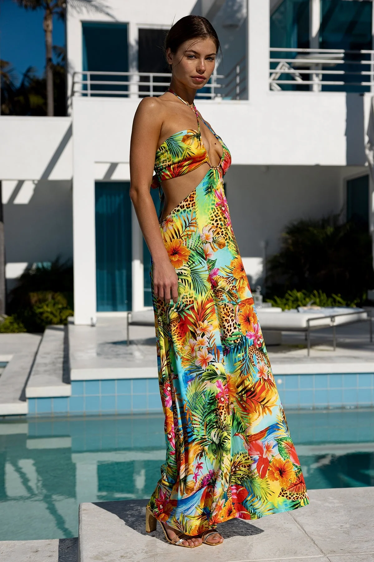 BIRDS OF PARADISE - Bandeau Cut Out Front Slit Dress - Image 5