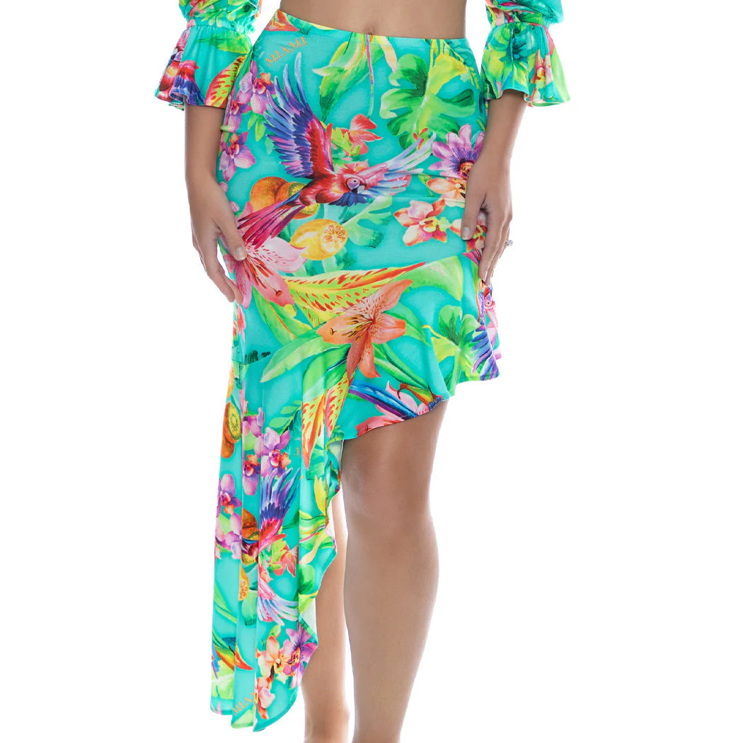 CARIBBEAN FANTASY - Asymmetrical Ruffle Trim Midi Skirt - Image 3
