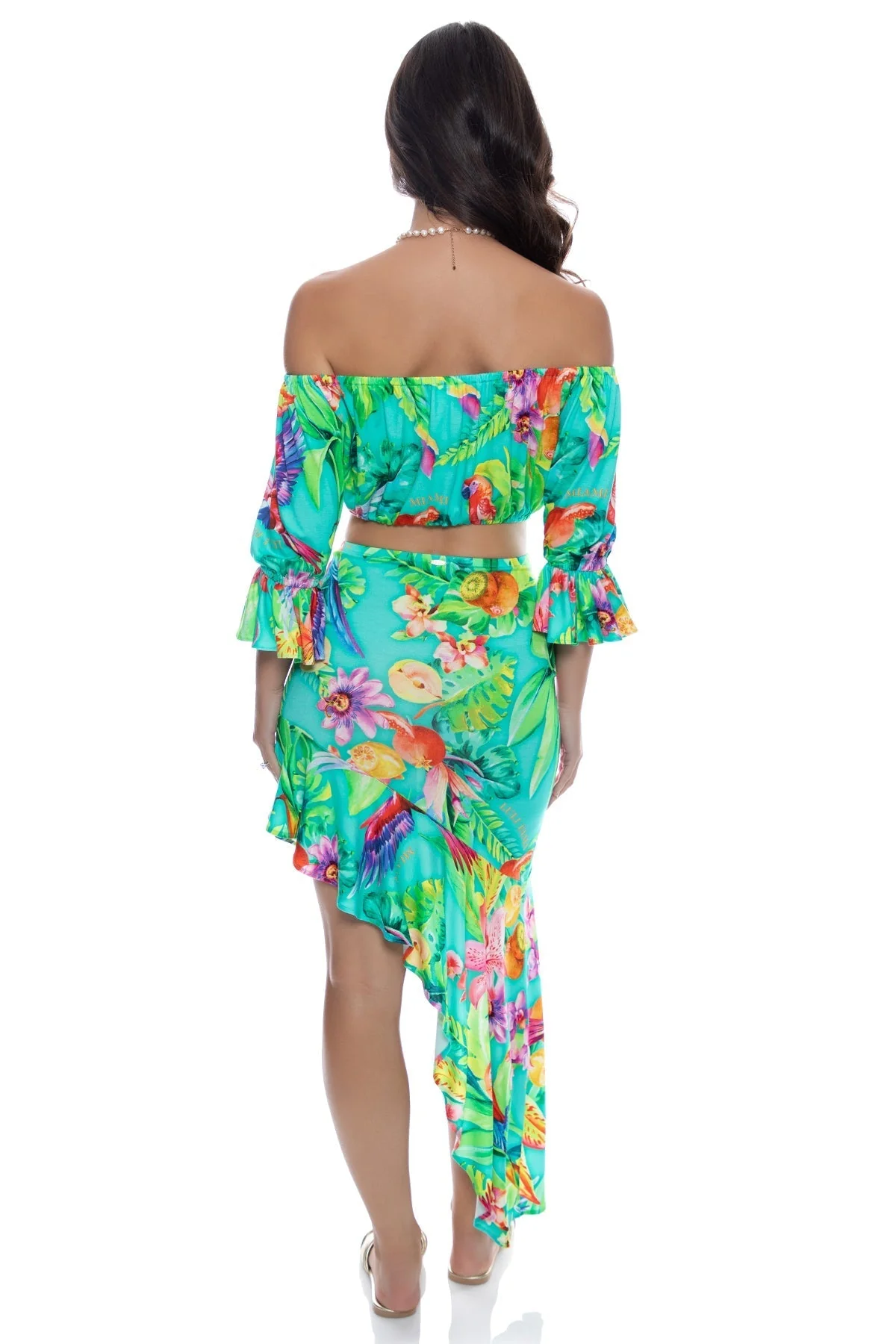 CARIBBEAN FANTASY - Asymmetrical Ruffle Trim Midi Skirt - Image 4