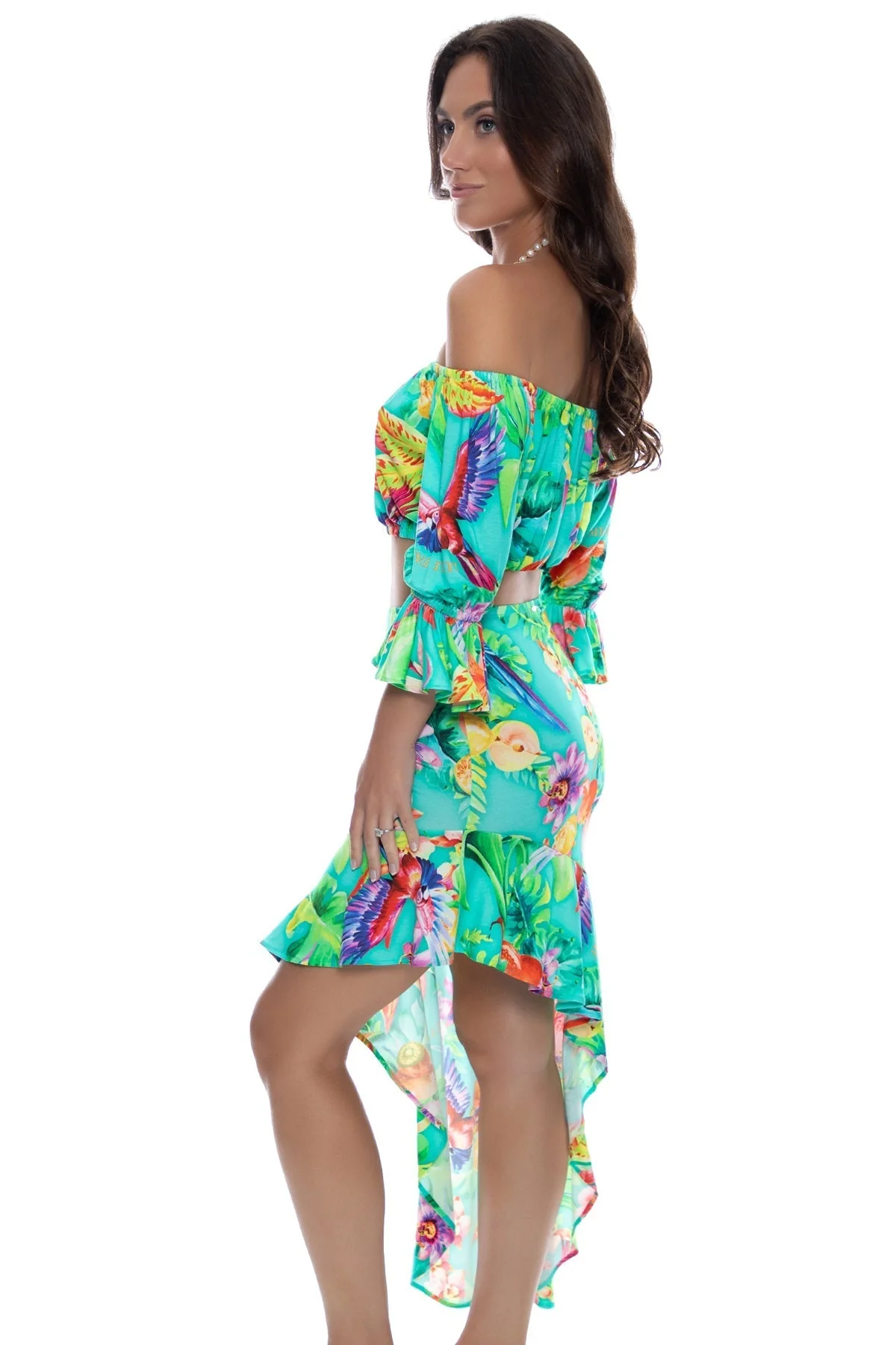 CARIBBEAN FANTASY - Off The Shoulder 3/4 Ruffless Sleeve Crop Top - Image 6