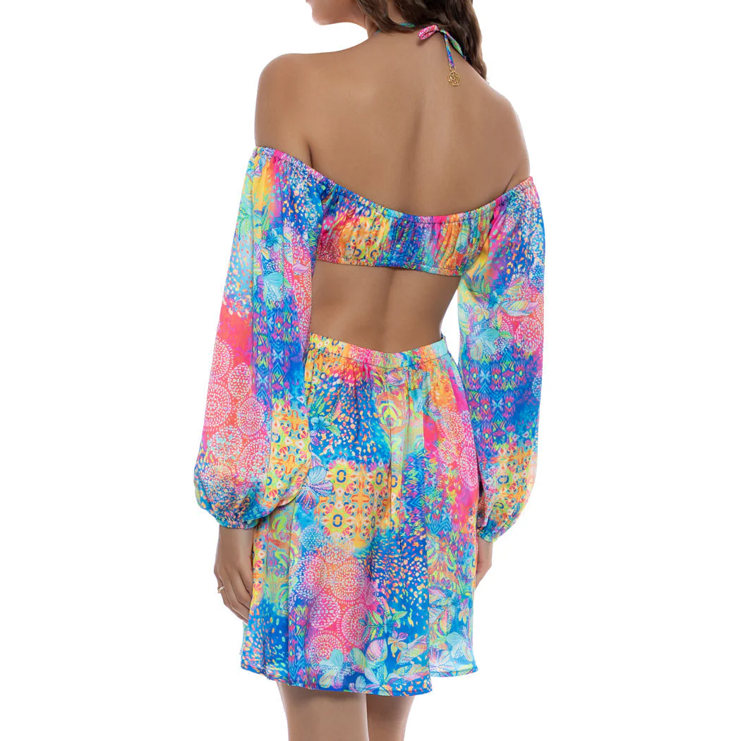 DECO GARDENS - Halter Long Sleeve Cut Out Short Dress - Image 3