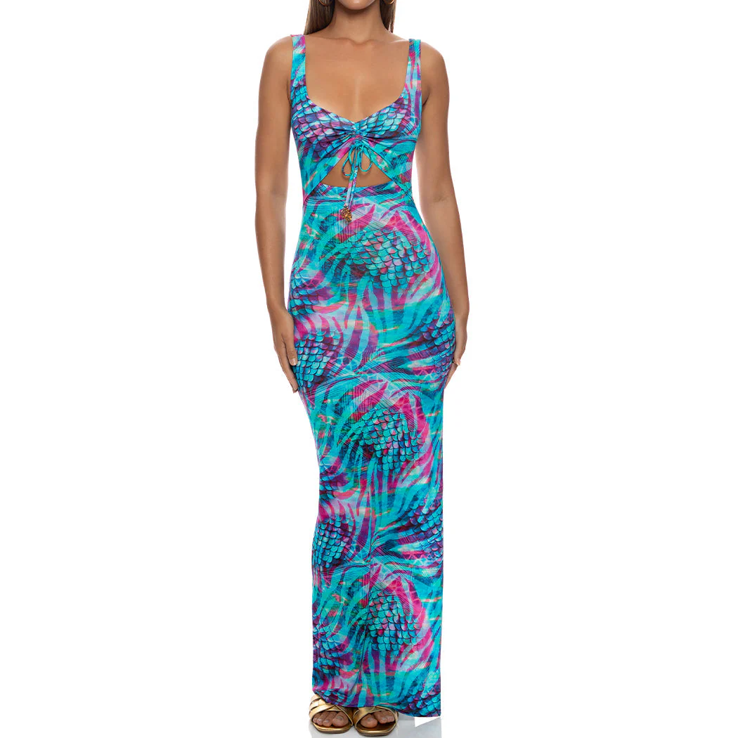ENCHANTED MIRAGE - Drawstring Peek A Boo Maxi Dress - Image 2