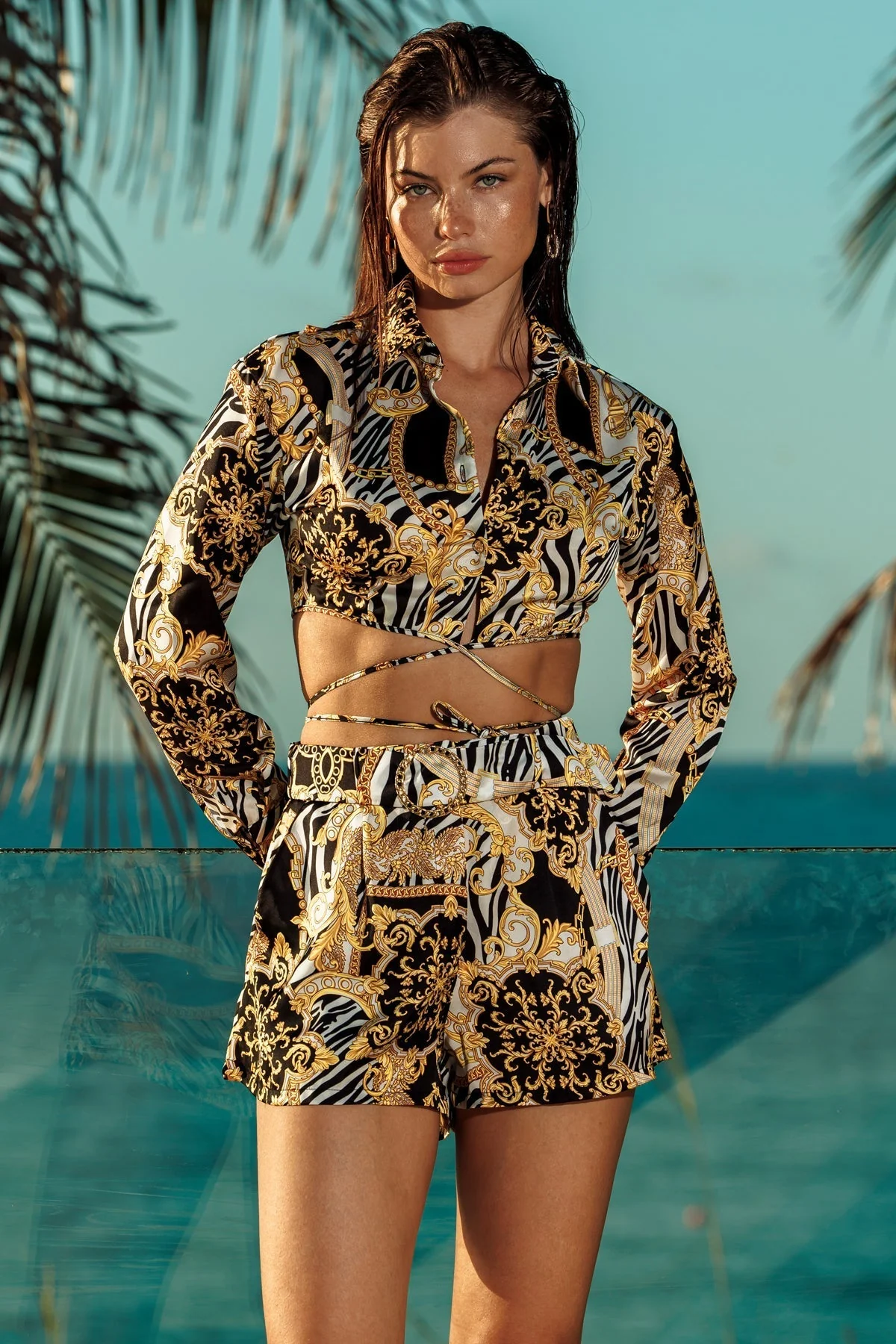 GODDESS VIBES - Collared Wrap Crop Top - Image 6