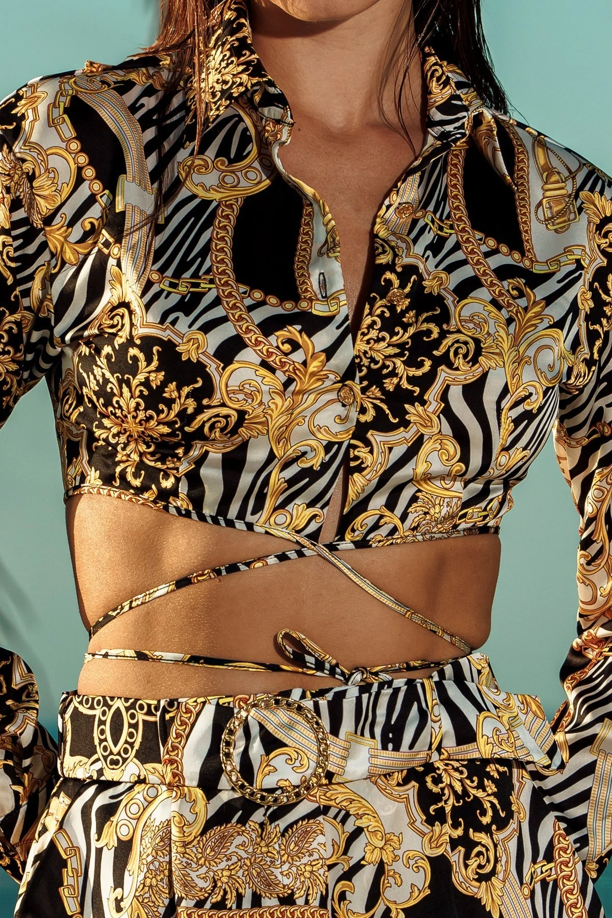 GODDESS VIBES - Collared Wrap Crop Top - Image 9