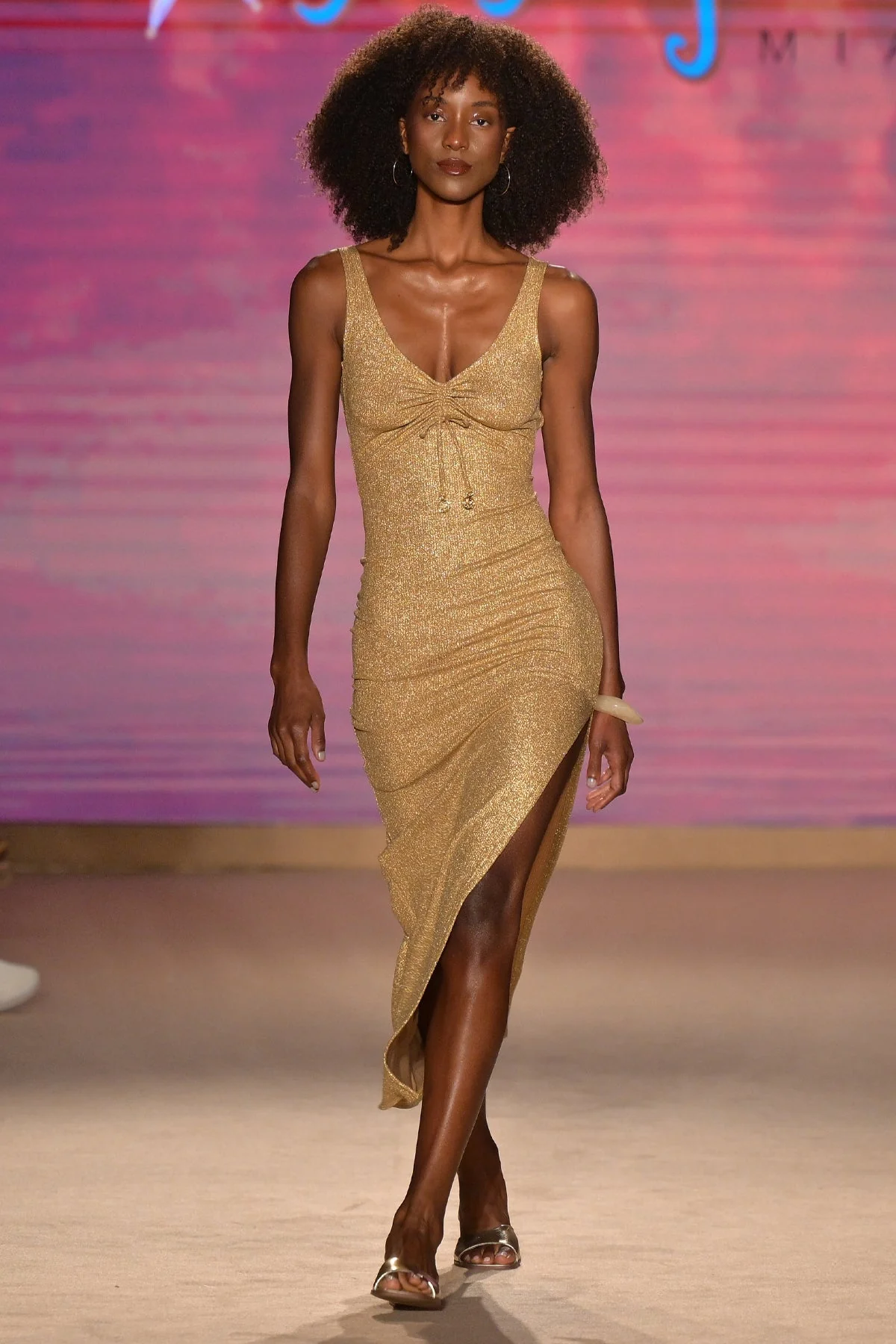 GOLDEN SUNSET - Drawstring Peek A Boo Maxi Dress - Image 3