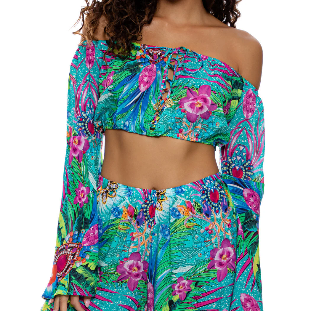 HIDDEN GEMS - Laced Up Off The Shoulder Crop Top - Image 2