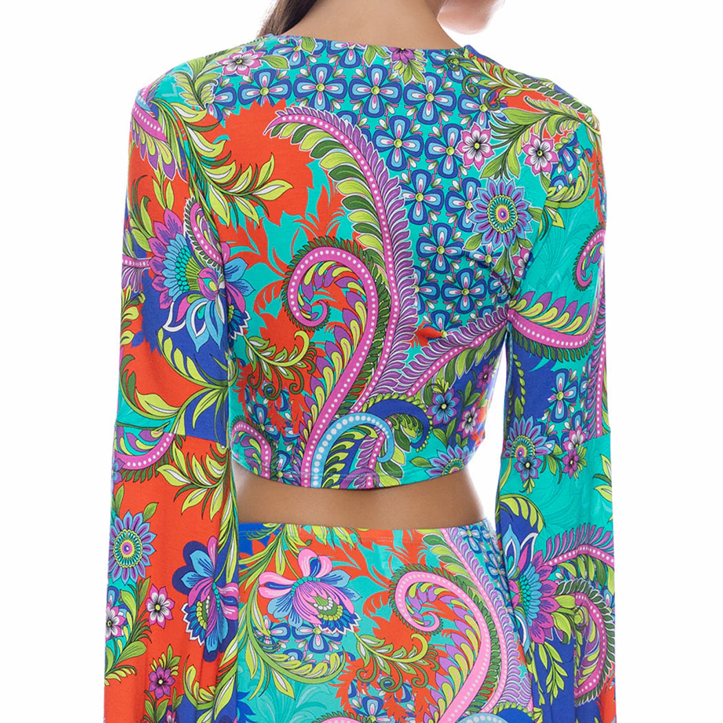 IN THE GROOVE - Bell Sleeve Scrunched Crop Top - Image 3
