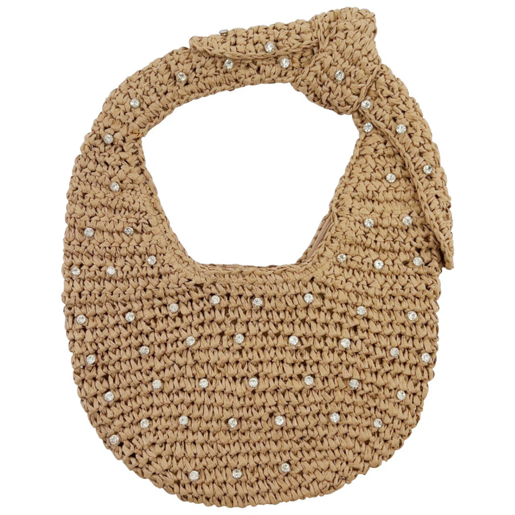 LULI FAMA - Handmade Faux Straw Rhinestone Hobo Bag