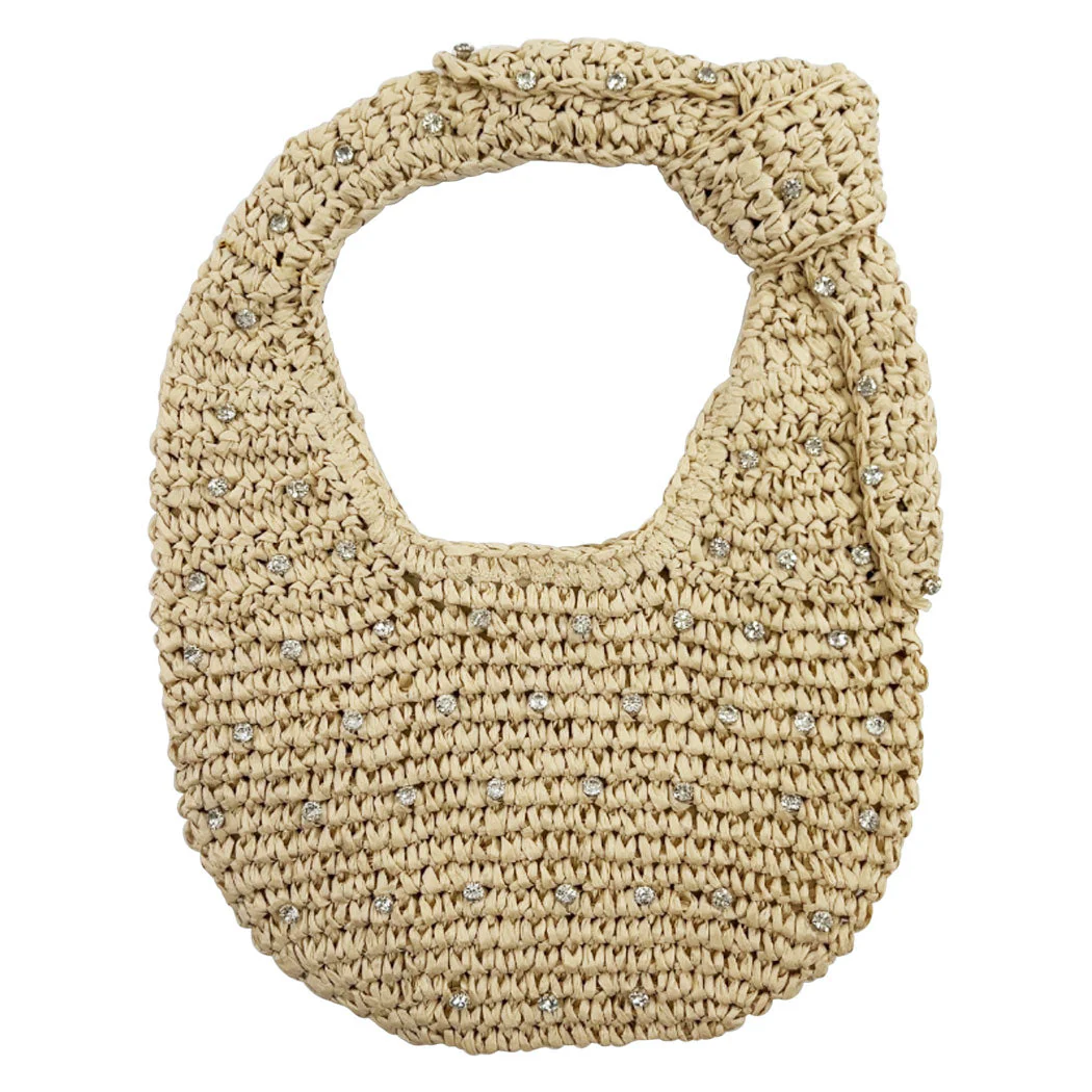LULI FAMA - Handmade Faux Straw Rhinestone Hobo Bag - Image 2