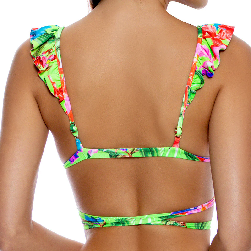LULI TROPICS - Ruffle Deep V Wrap Triangle Top - Image 3