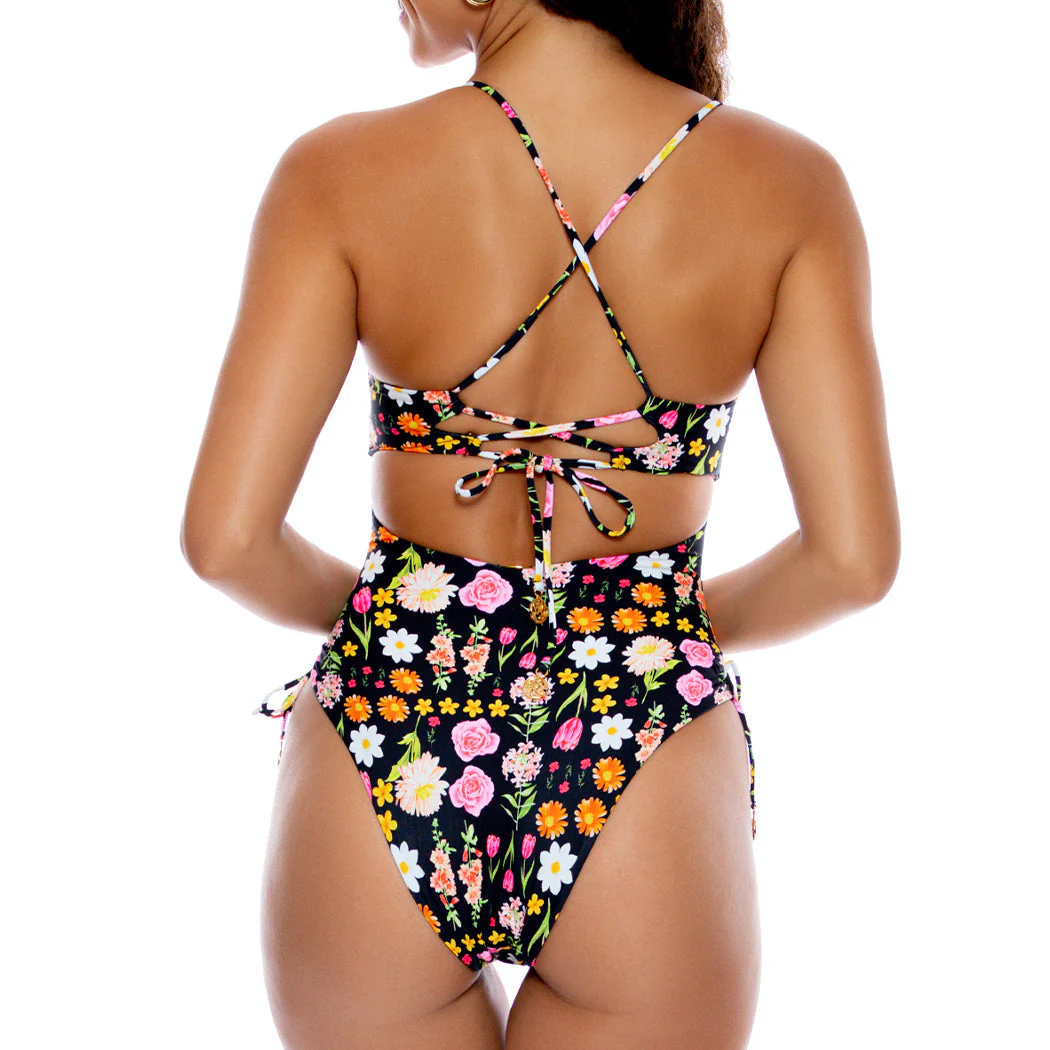 LULI'S SECRET GARDEN - Square Neck Drawstring Side One Piece - Image 3