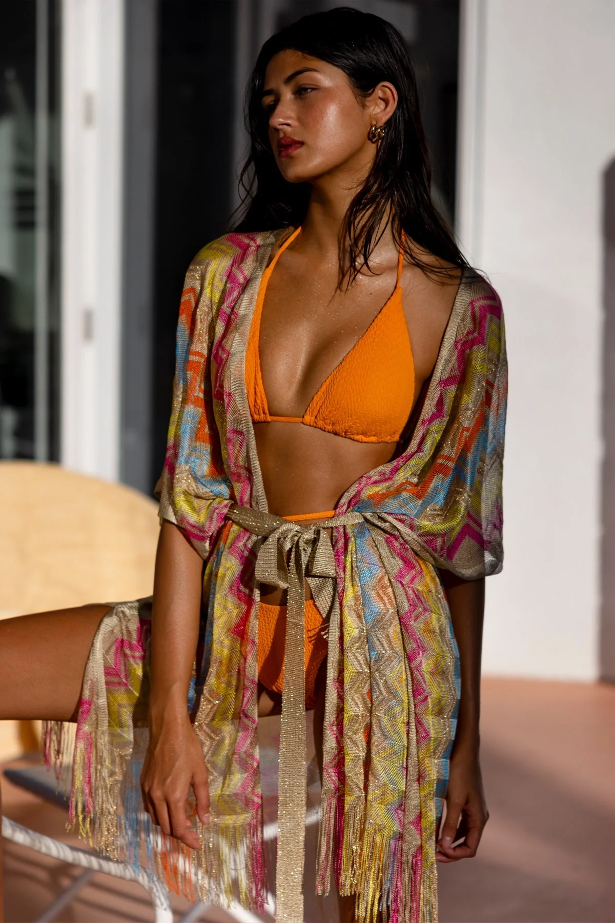 MIAMI ERA - Open Front Tie Short Poncho