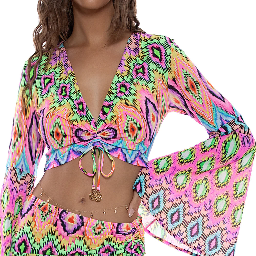 MIAMI SORBET - Bell Sleeve Scrunched Crop Top - Image 2
