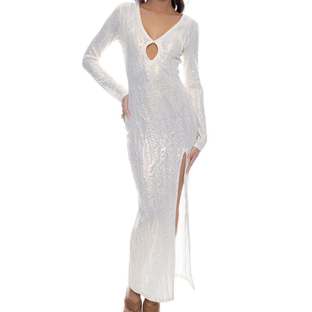 OPALESCENCE - Long Sleeve Keyhole Cut Out Maxi Dress - Image 2