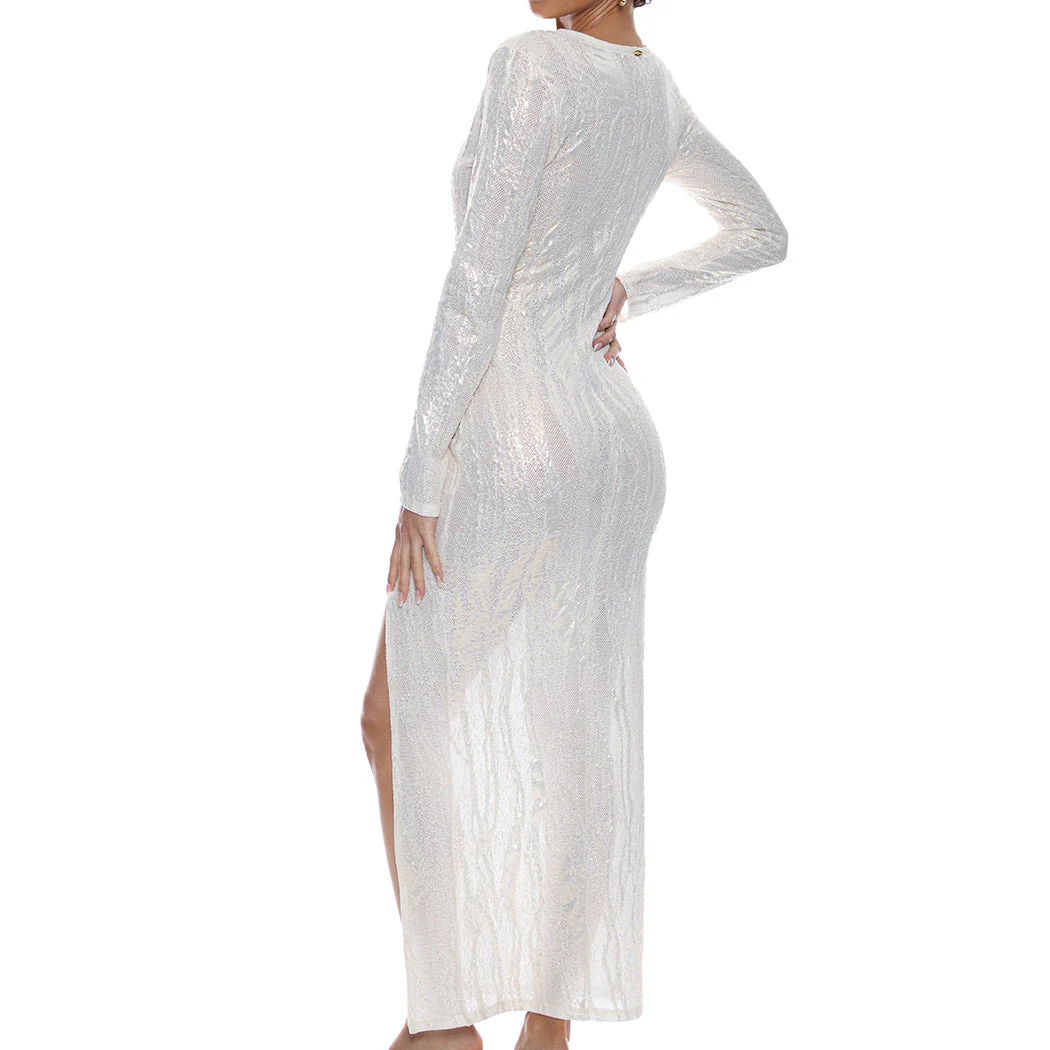 OPALESCENCE - Long Sleeve Keyhole Cut Out Maxi Dress - Image 3