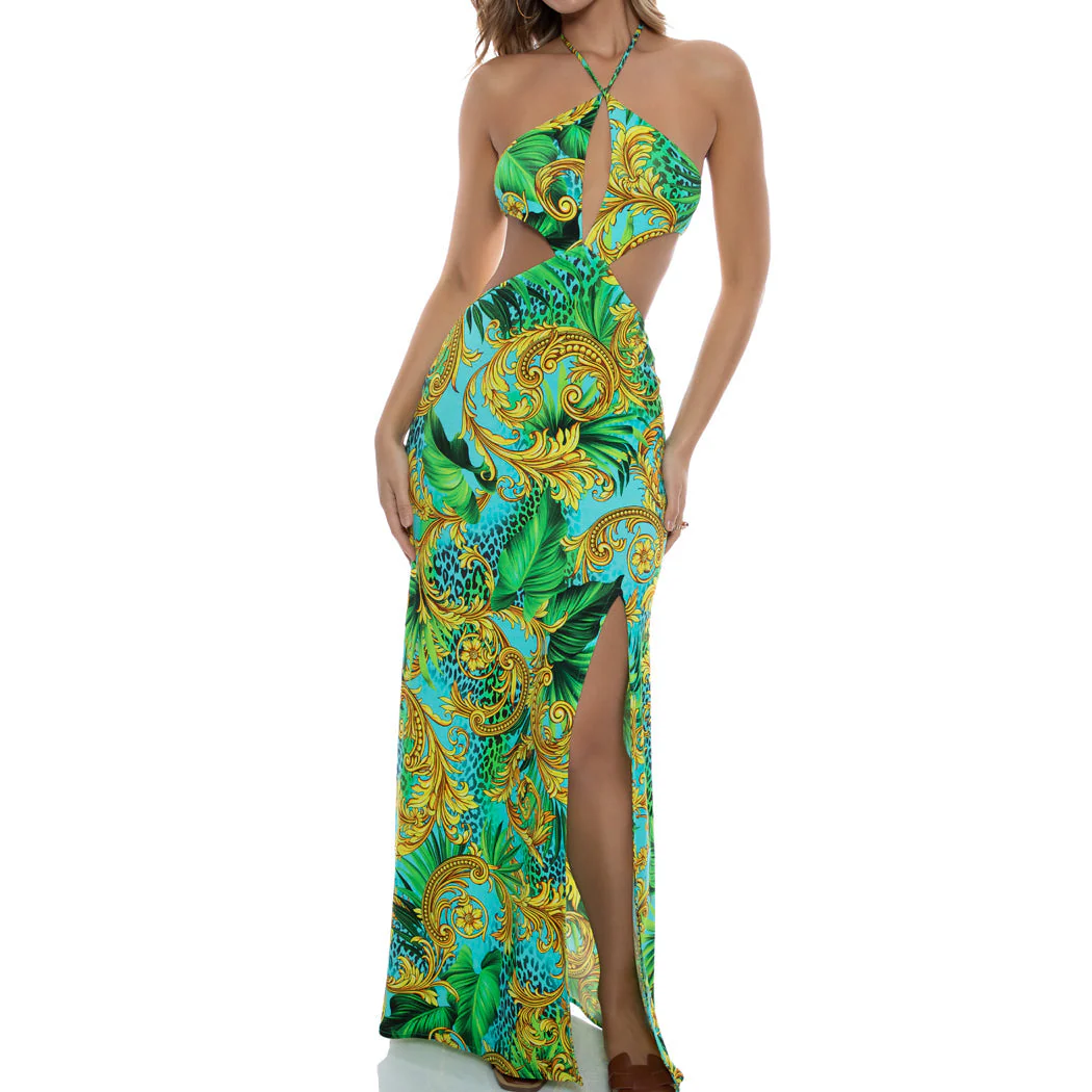 PALM ISLAND - Halter Keyhole Cut Out Maxi Dress - Image 3
