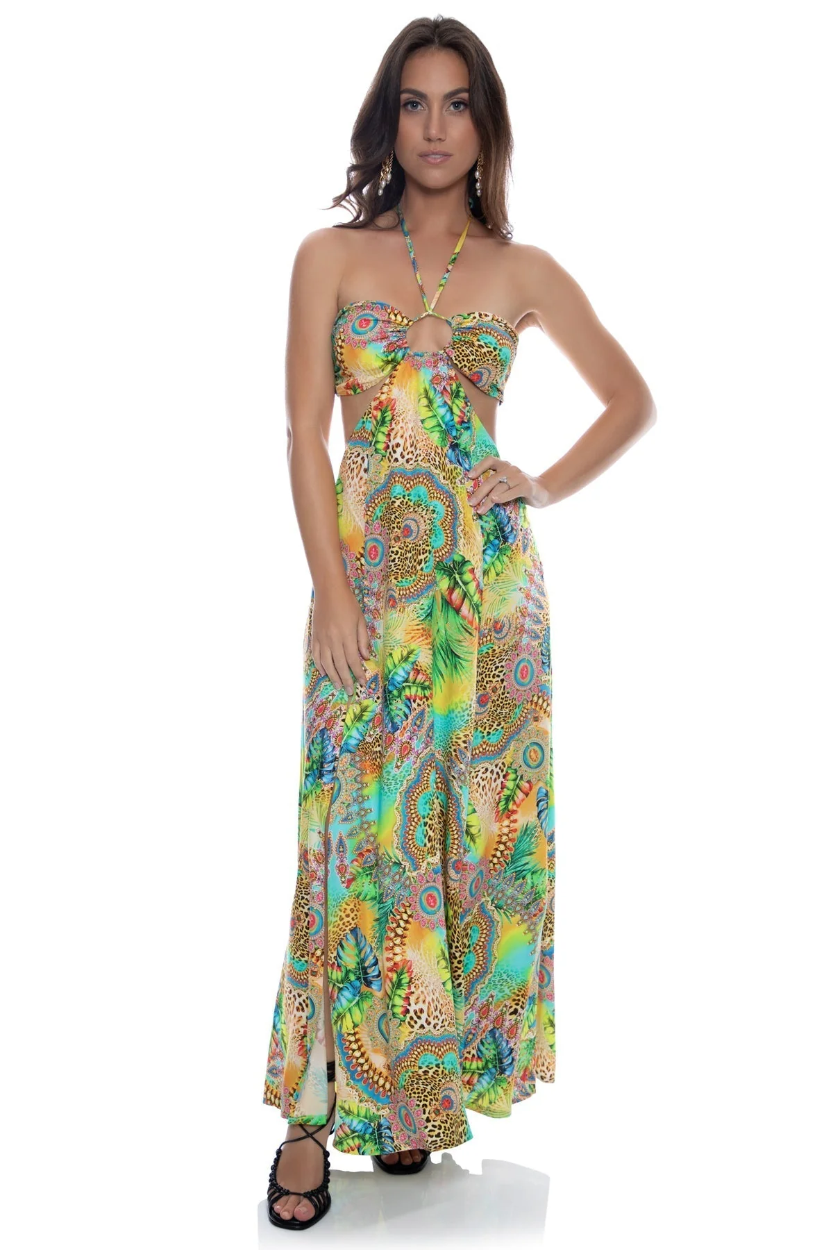 SUN STONES - Bandeau Cut Out Front Slit Dress