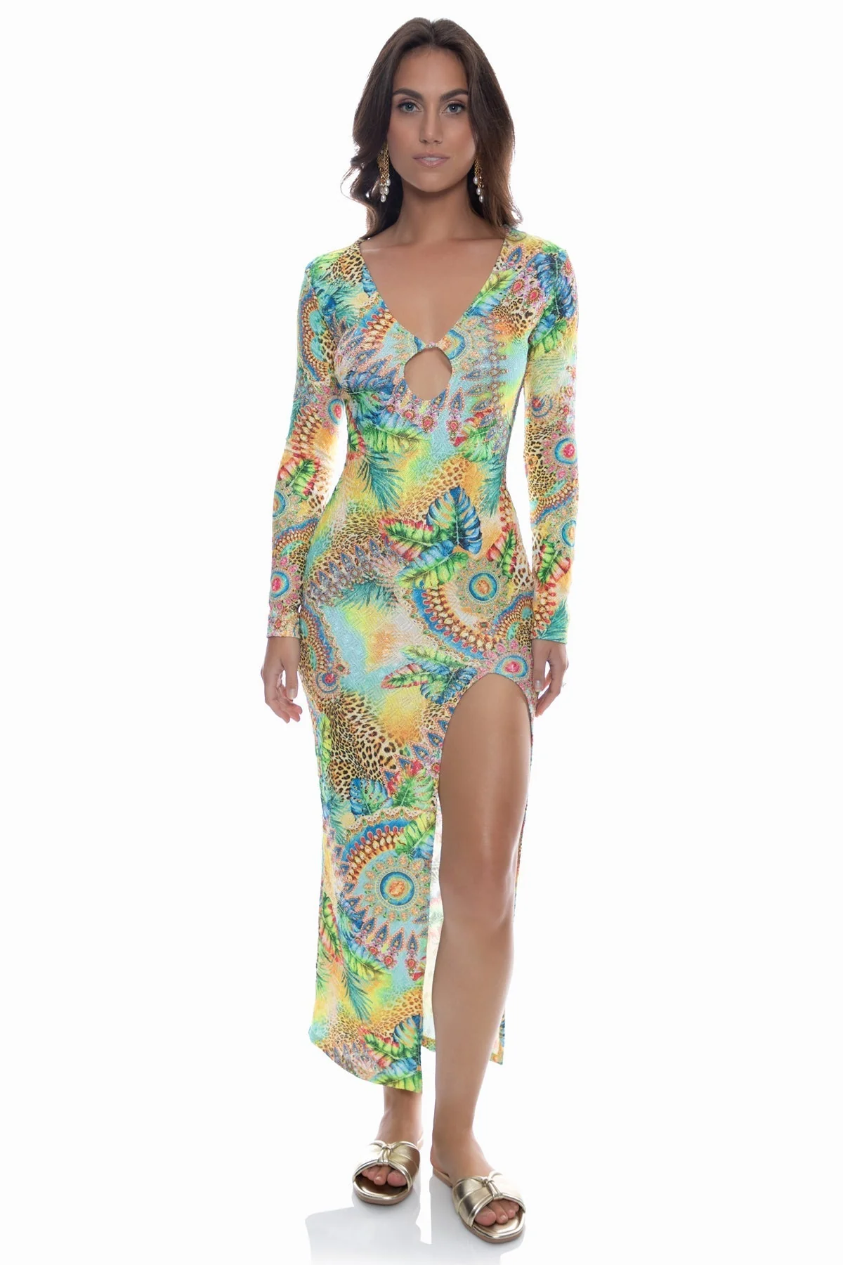 SUN STONES - Long Sleeve Keyhole Cut Out Maxi Dress