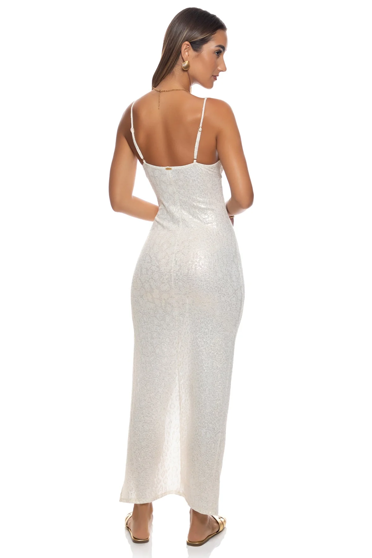 SUNLIT OASIS - Peek A Boo Ruched Side Slit Maxi Dress - Image 5