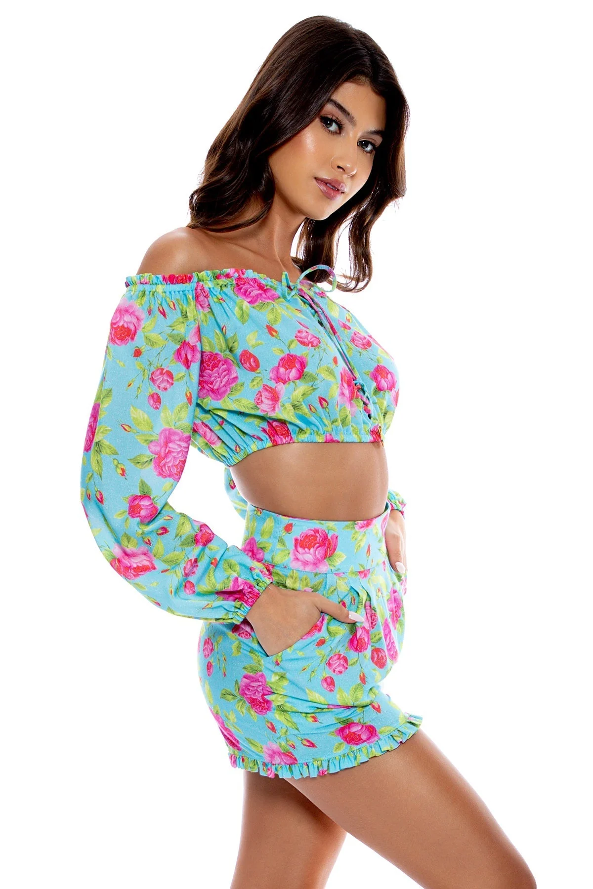 TI AMO - Ruffle Laced Up Open Shoulders Crop Top - Image 5