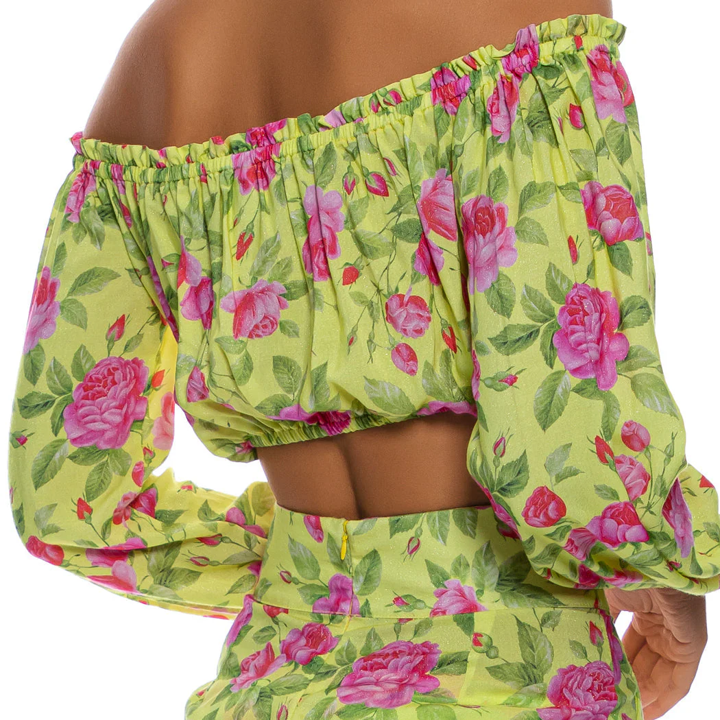 TI AMO - Ruffle Laced Up Open Shoulders Crop Top - Image 3