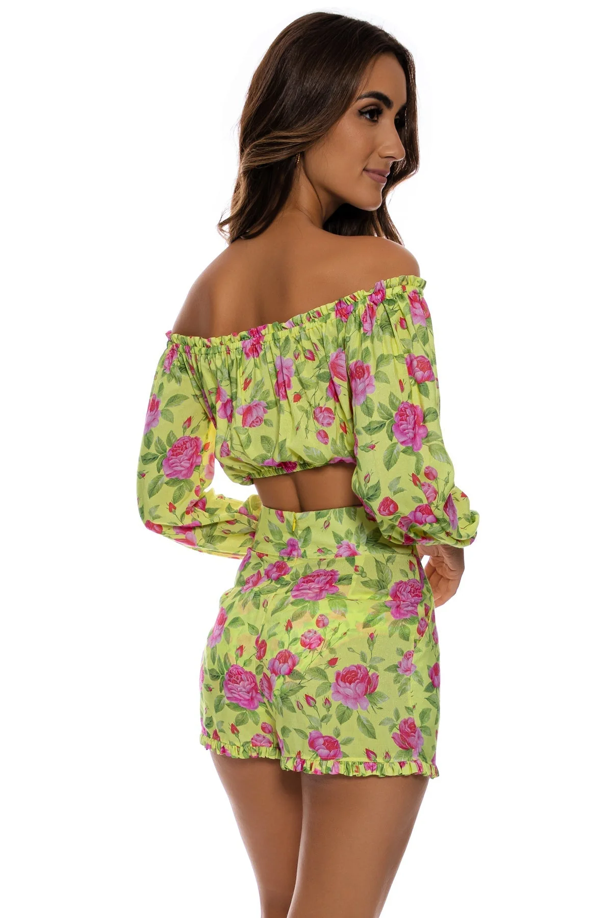 TI AMO - Ruffle Laced Up Open Shoulders Crop Top - Image 4