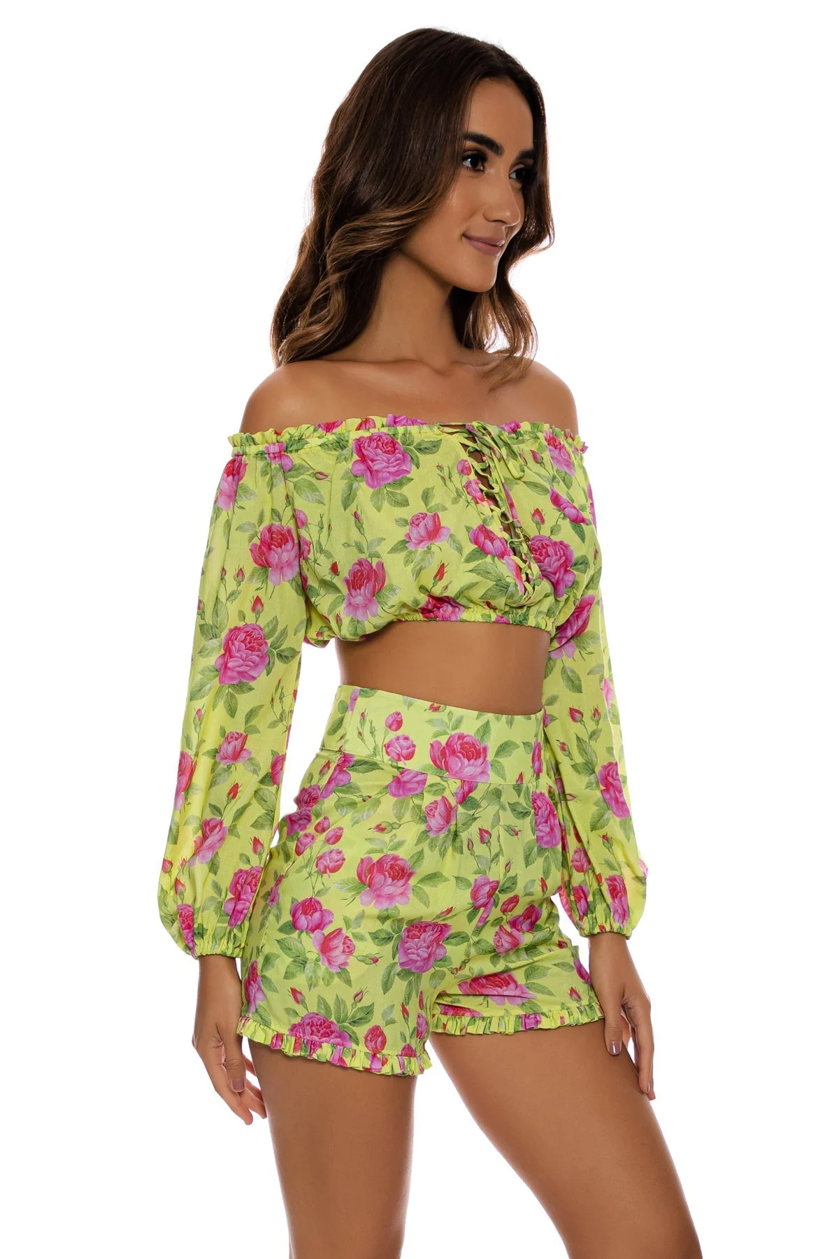 TI AMO - Ruffle Laced Up Open Shoulders Crop Top - Image 5