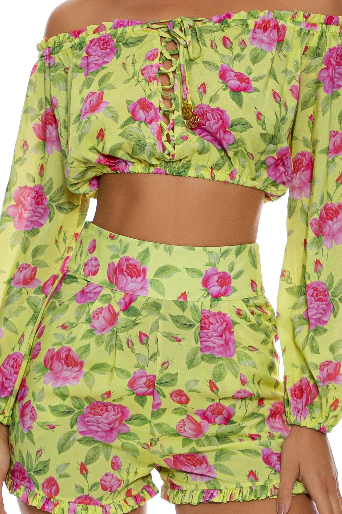 TI AMO - Ruffle Laced Up Open Shoulders Crop Top - Image 6