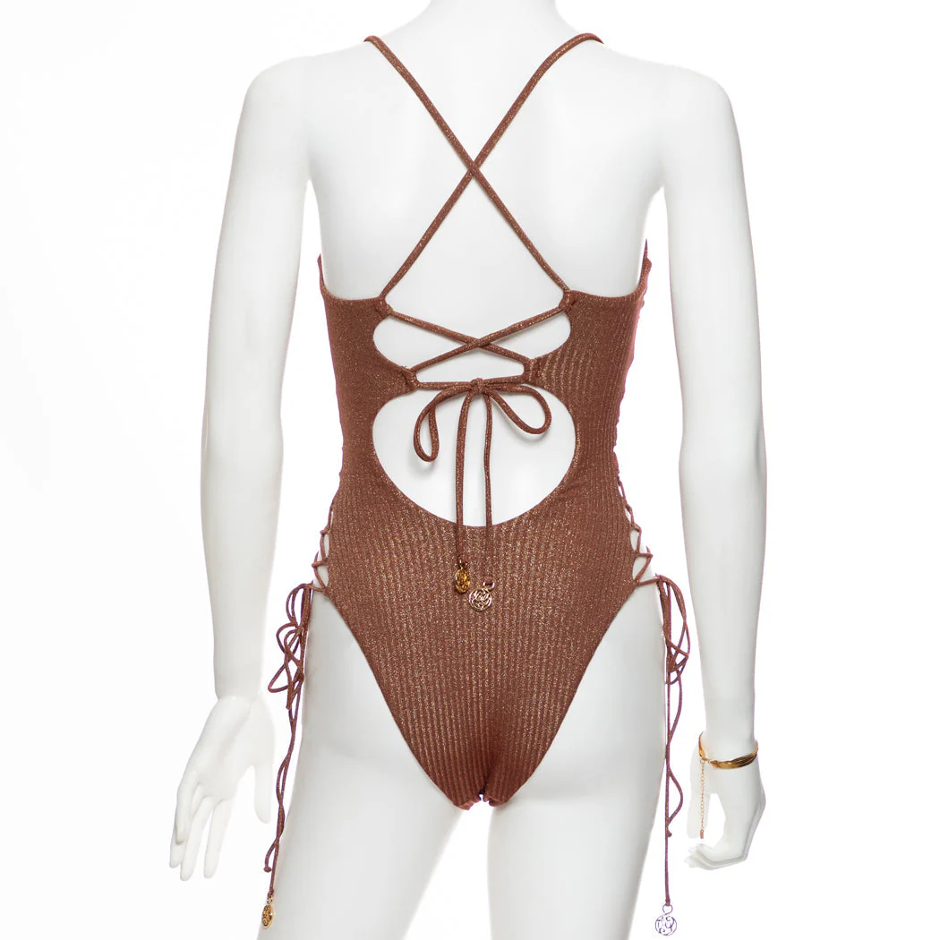 TOASTED GLOW - Square Neck Laced Up One Piece - Image 3