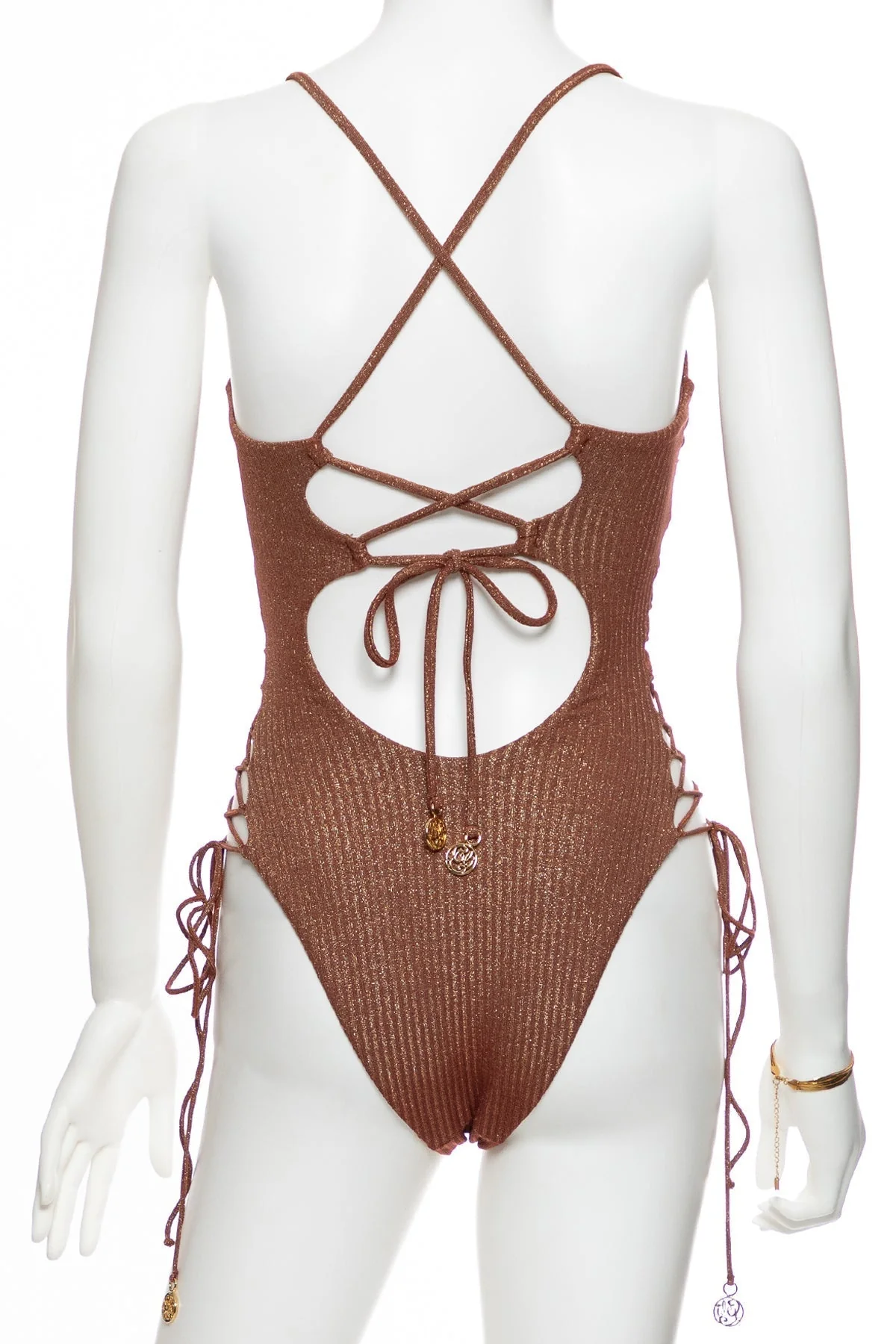 TOASTED GLOW - Square Neck Laced Up One Piece - Image 5