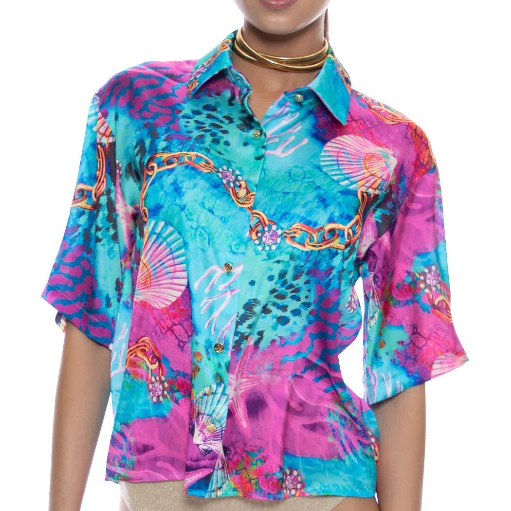 TREASURE - Collared 3/4 Sleeve Button Up Shirt - Image 2