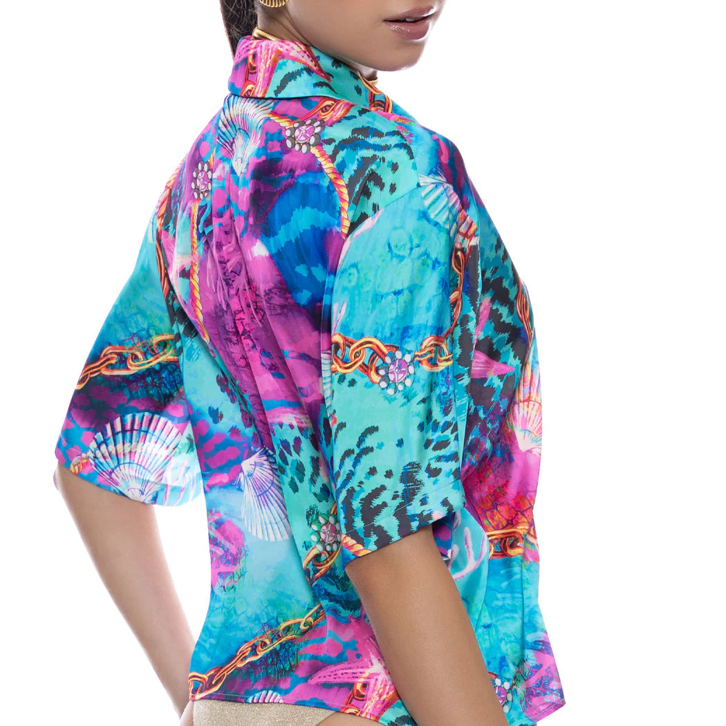 TREASURE - Collared 3/4 Sleeve Button Up Shirt - Image 3