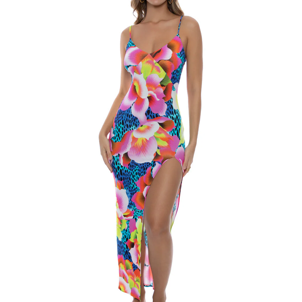 TROPICAL ILLUSIONS - Fitted Side Slit Maxi Dress - Image 2