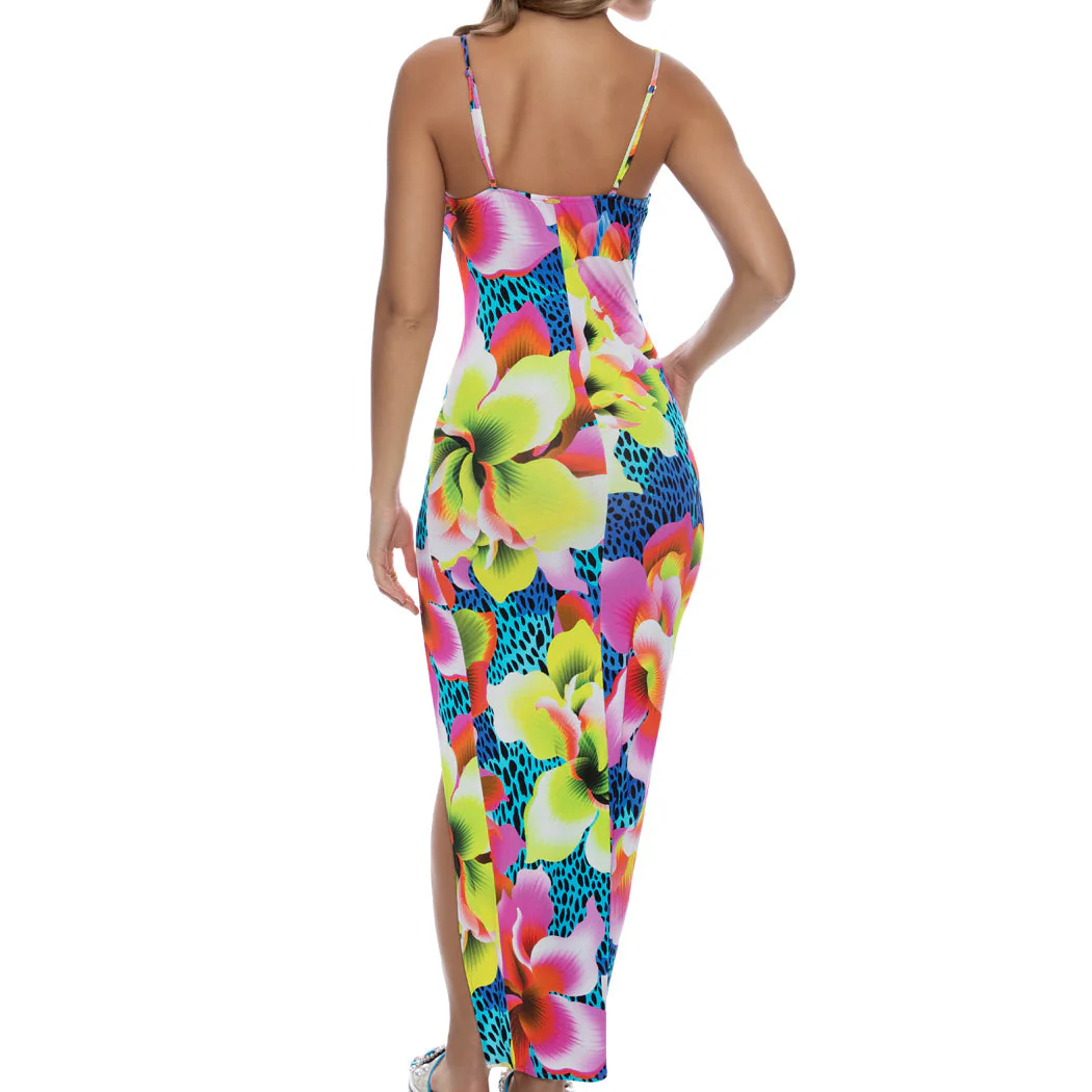 TROPICAL ILLUSIONS - Fitted Side Slit Maxi Dress - Image 3