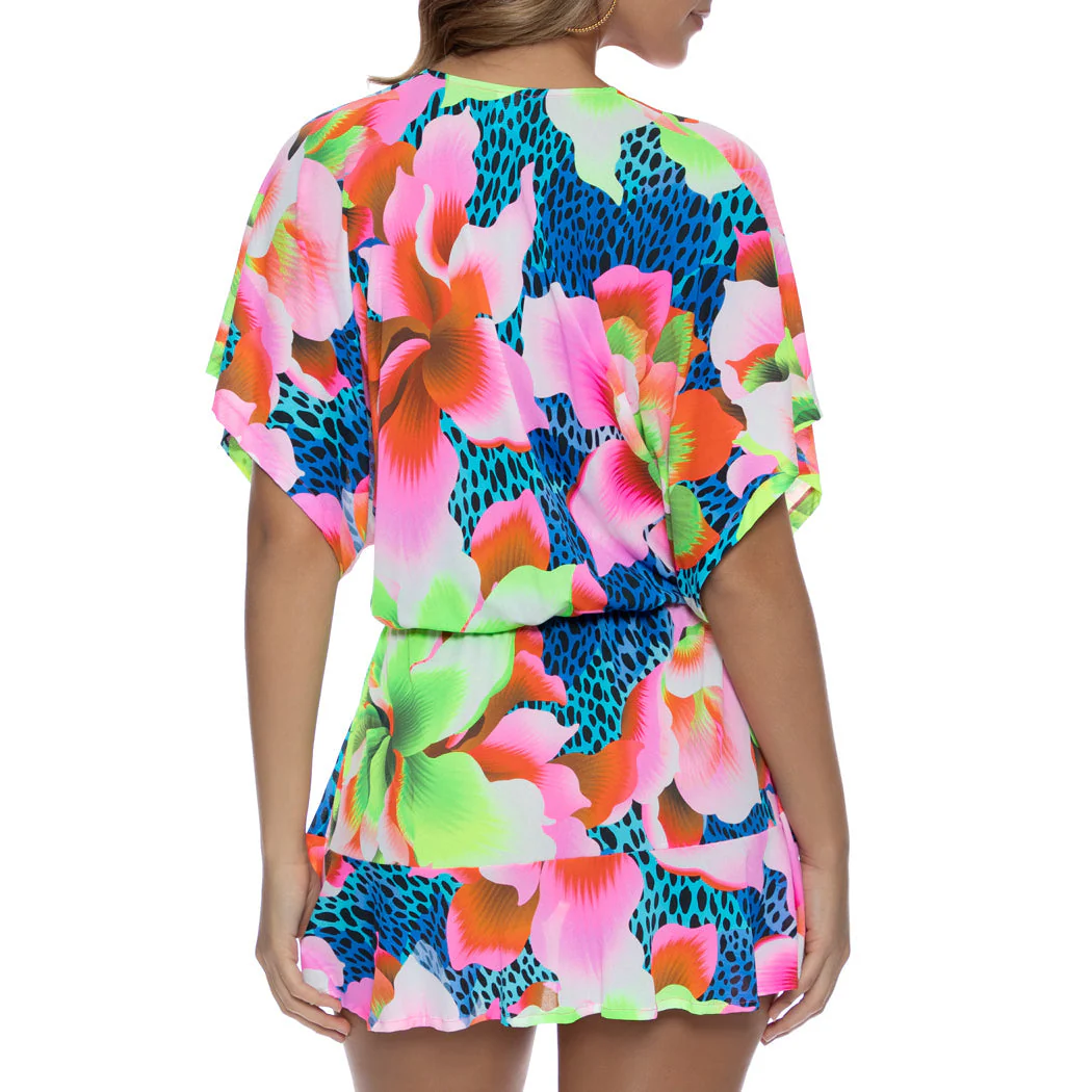 TROPICAL ILLUSIONS - Playera V Neck Ruffle Dress - Image 3