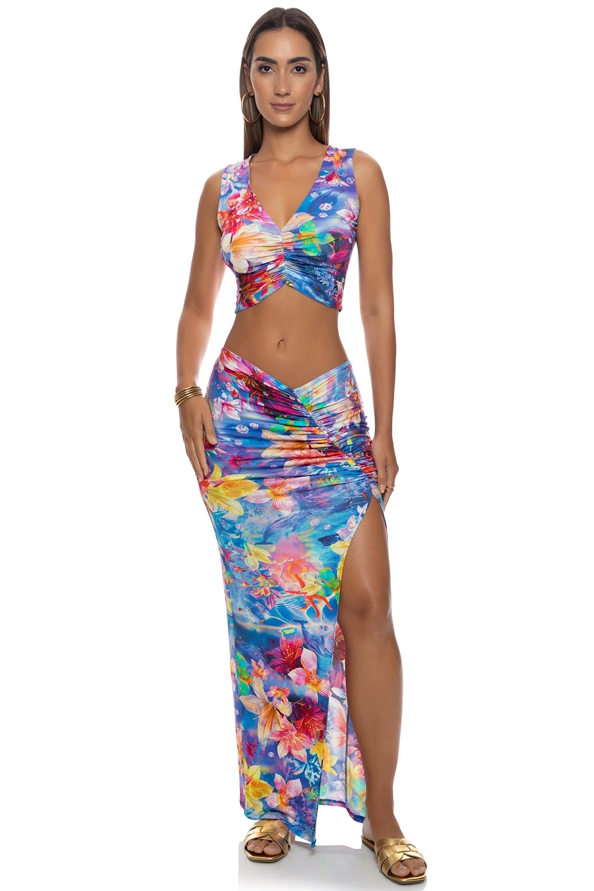 UNDERWATER DREAMING - Ruched Front Long Skirt - Image 4