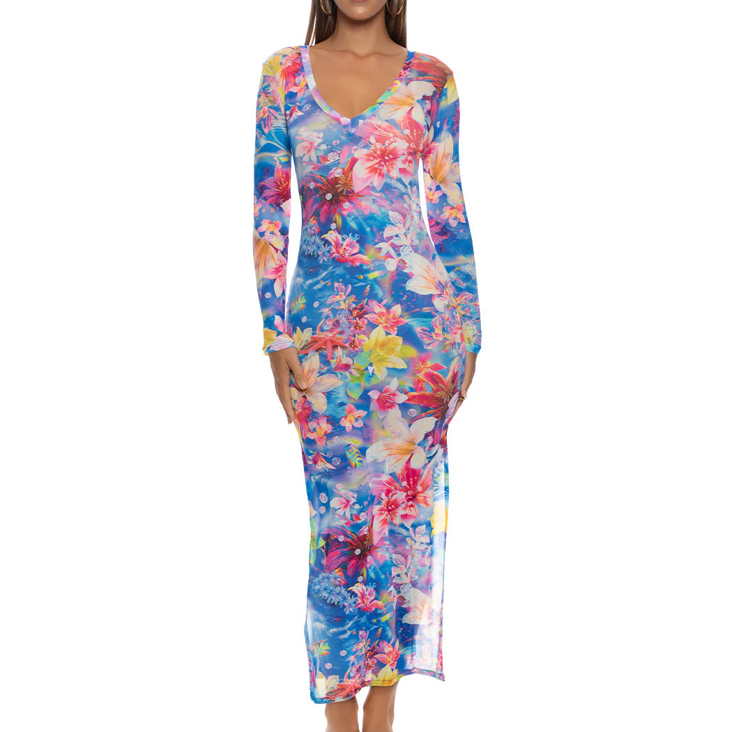 UNDERWATER DREAMING - V Neck Long Sleeve Maxi Dress - Image 2
