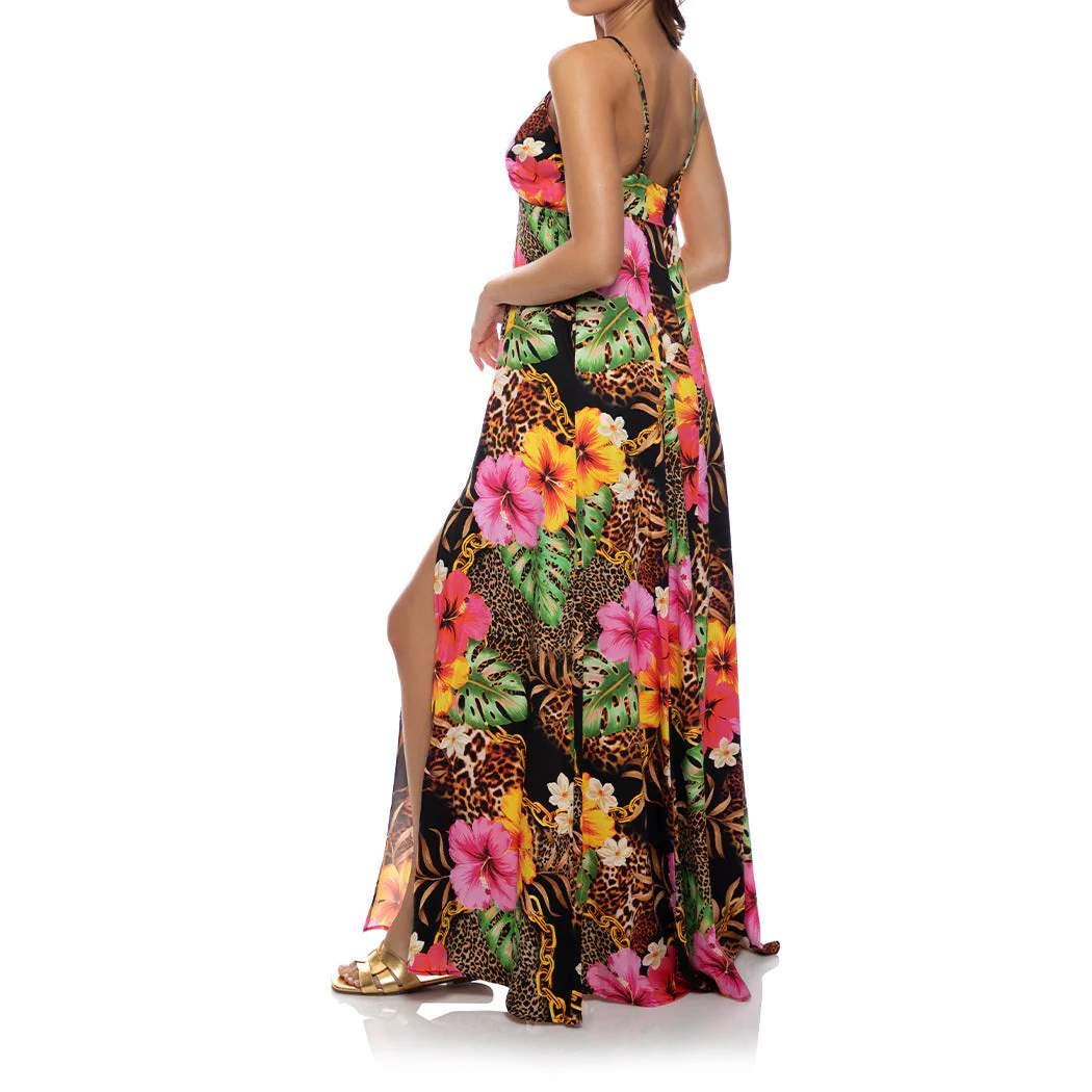VISIONS OF PARADISE - Chain Bralette Side Slit Maxi Dress - Image 3