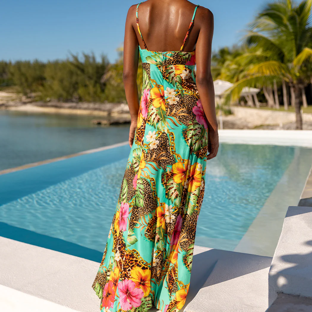 VISIONS OF PARADISE - Chain Bralette Side Slit Maxi Dress - Image 3