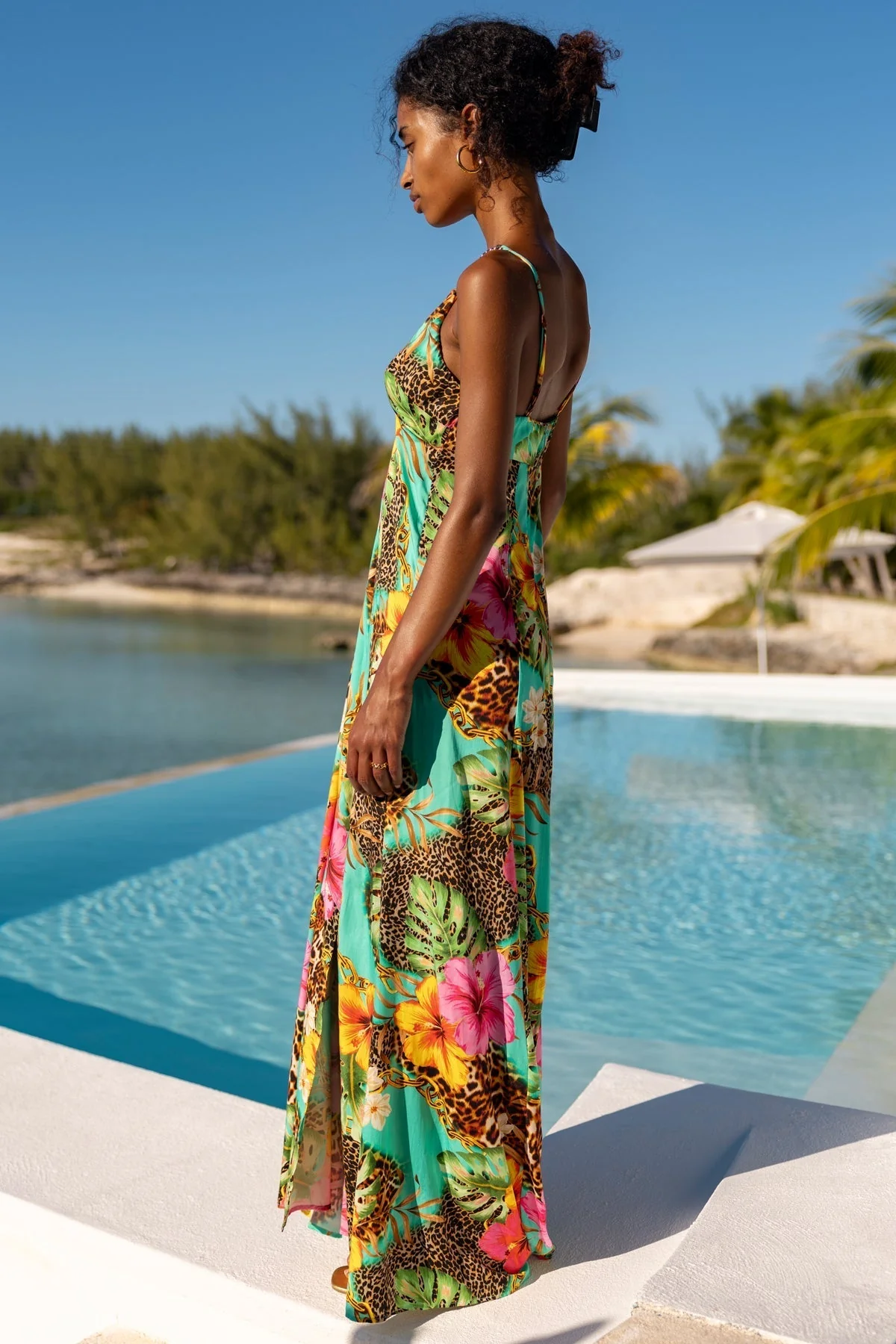 VISIONS OF PARADISE - Chain Bralette Side Slit Maxi Dress - Image 5