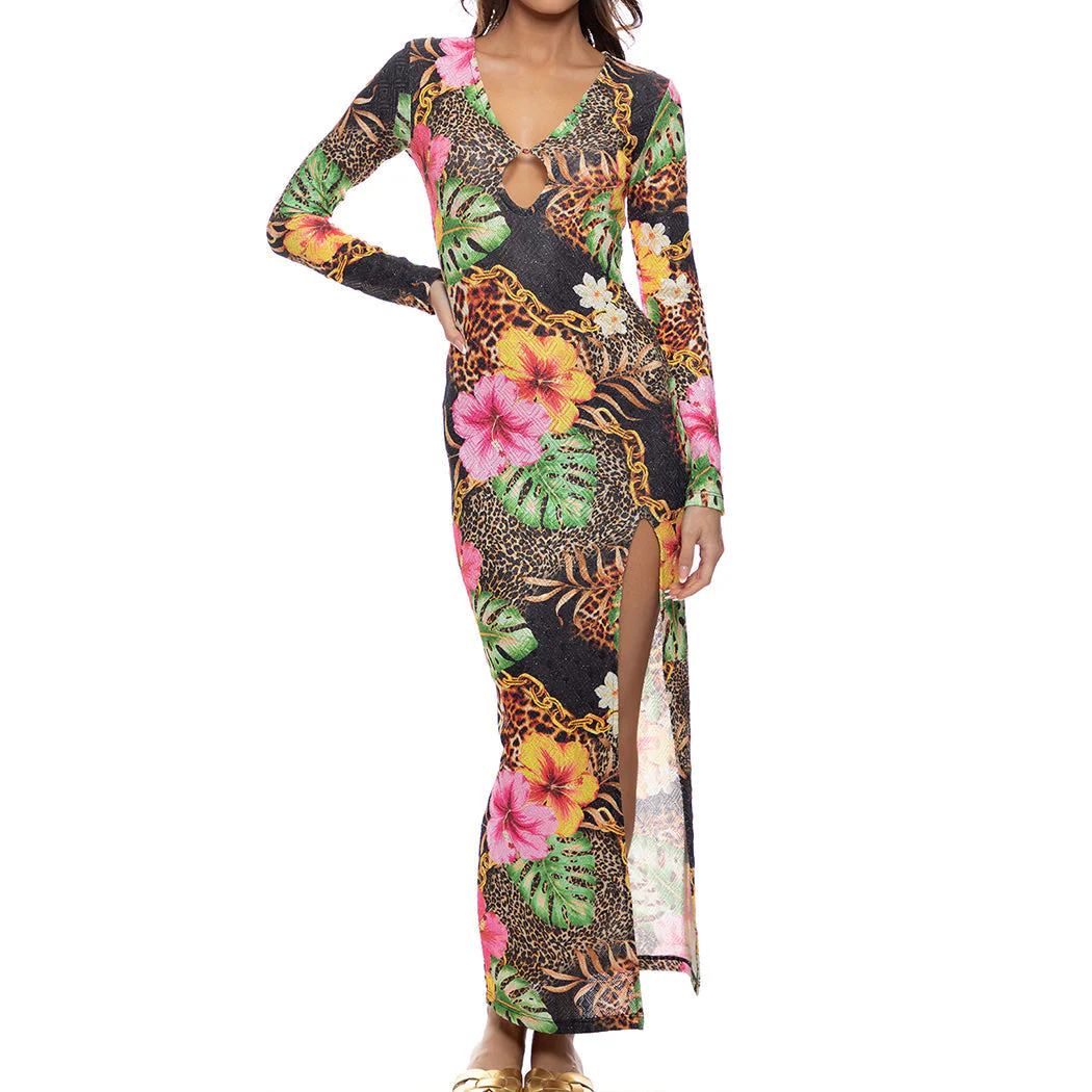 VISIONS OF PARADISE - Long Sleeve Keyhole Cut Out Maxi Dress - Image 2