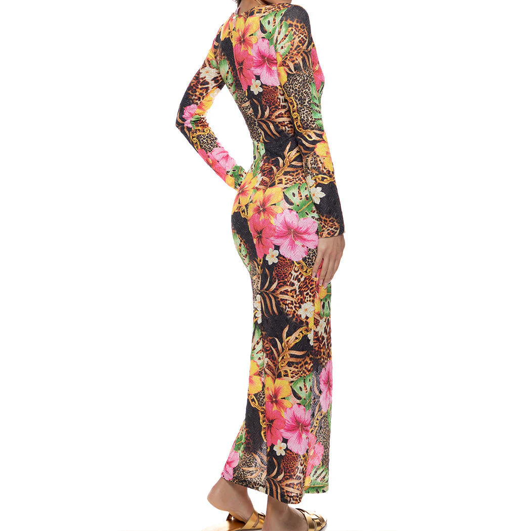 VISIONS OF PARADISE - Long Sleeve Keyhole Cut Out Maxi Dress - Image 3