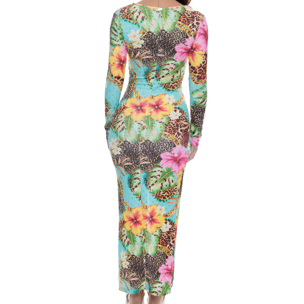 VISIONS OF PARADISE - Long Sleeve Keyhole Cut Out Maxi Dress - Image 3