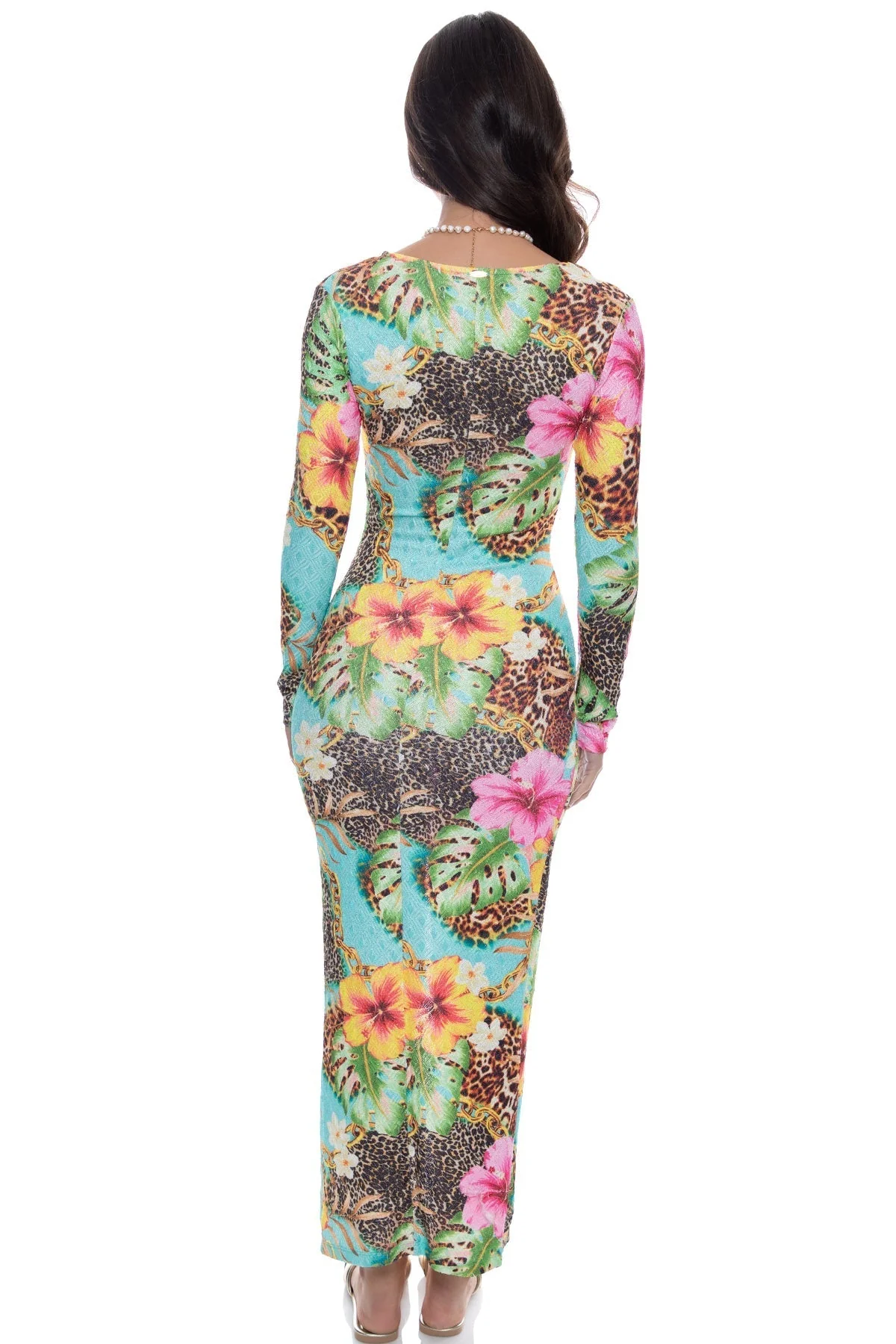 VISIONS OF PARADISE - Long Sleeve Keyhole Cut Out Maxi Dress - Image 6