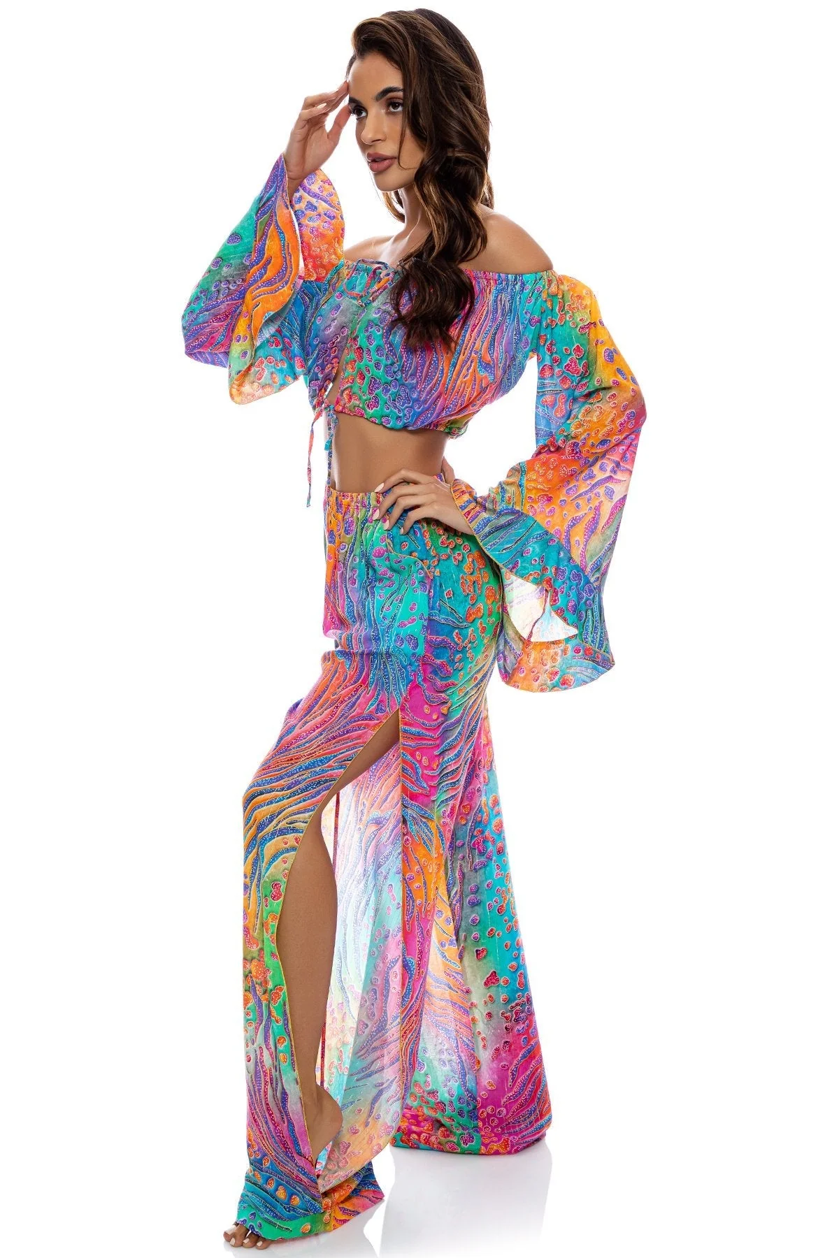 WILD WATERS - Off The Shoulder Ruffle Crop Top - Image 5